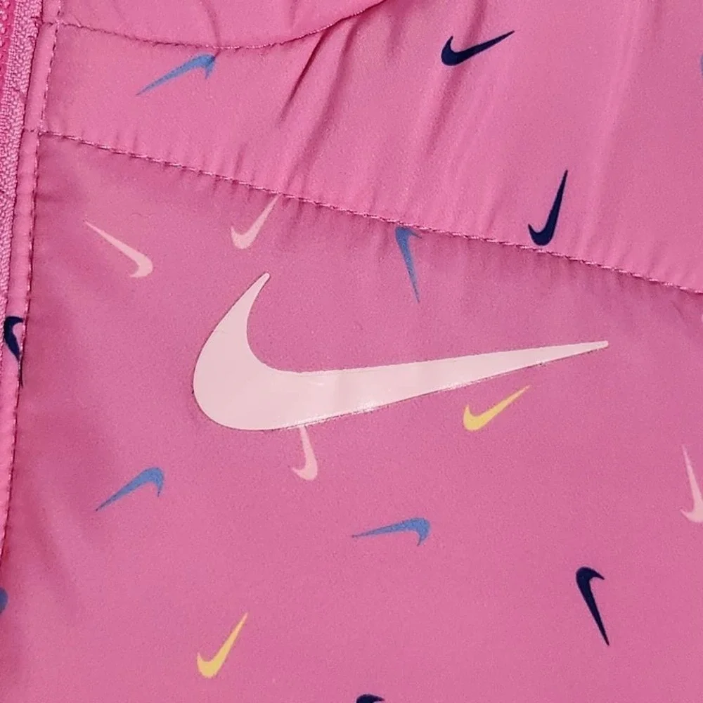 Nike Girls Vest Long Slv Tee Set Pink White Swoosh Print Puffer Size 6X